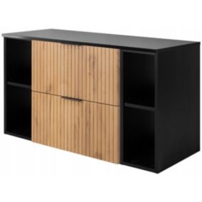 Szafka łazienkowa Furnidea 100 cm wisząca pod umywalkę dąb craft z czarnym blatem i regałami 1 szt.