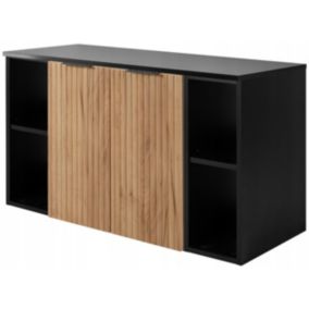 Szafka łazienkowa Furnidea 100 cm wisząca pod umywalkę dąb craft złoty z czarnym blatem i regałami Flow 1 szt.