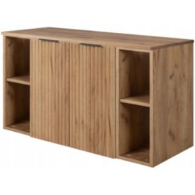 Szafka łazienkowa Furnidea 100 cm wisząca pod umywalkę dąb craft złoty z regałami i blatem Flow 1 szt.