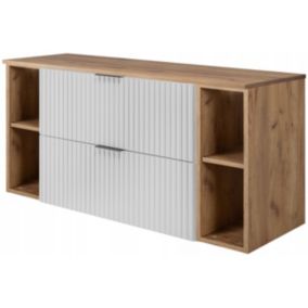 Szafka łazienkowa Furnidea 120 cm wisząca biała z blatem i regałami dąb Wotan Flow 1 szt.