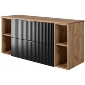 Szafka łazienkowa Furnidea 120 cm wisząca czarna z blatem i regałami dąb Wotan Flow 1 szt.