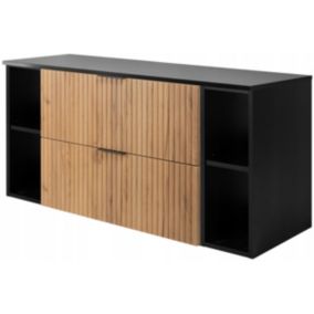 Szafka łazienkowa Furnidea 120 cm wisząca dąb craft czarne regały i blat FLOW 1 szt.