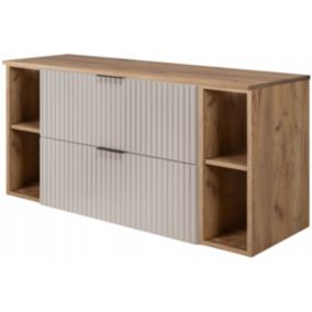 Szafka łazienkowa Furnidea 120 cm wisząca kaszmir z blatem i regałami dąb Wotan Flow 1 szt.
