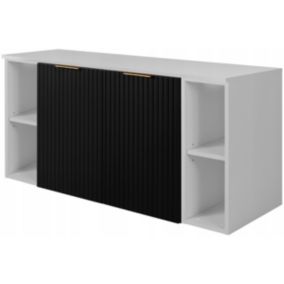 Szafka łazienkowa Furnidea 120 cm wisząca pod umywalkę czarna z białym blatem i regałami ryflowana Flow 1 szt.