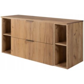 Szafka łazienkowa Furnidea 120 cm wisząca pod umywalkę dąb craft złoty z regałami i blatem FLOW 1 szt.