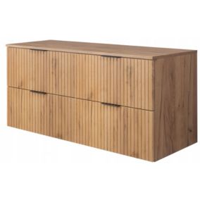 Szafka łazienkowa Furnidea 120 cm wisząca z blatem dąb craft złoty ryflowana 4 szuflady FLOW 1 szt.