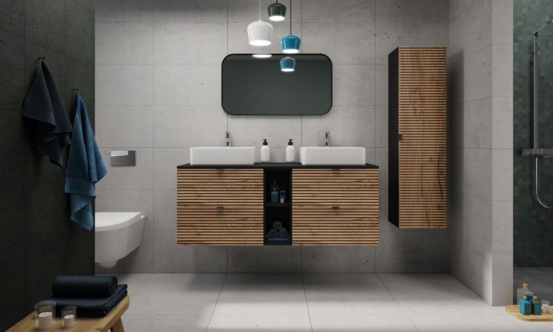 Szafka łazienkowa Furnidea 136 cm słupek wiszący czarny dąb craft frezowany LOFT 1 szt.