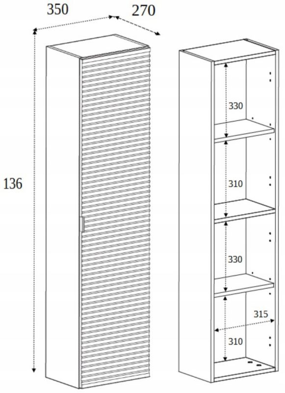 Szafka łazienkowa Furnidea 136 cm słupek wiszący czarny dąb craft frezowany LOFT 1 szt.