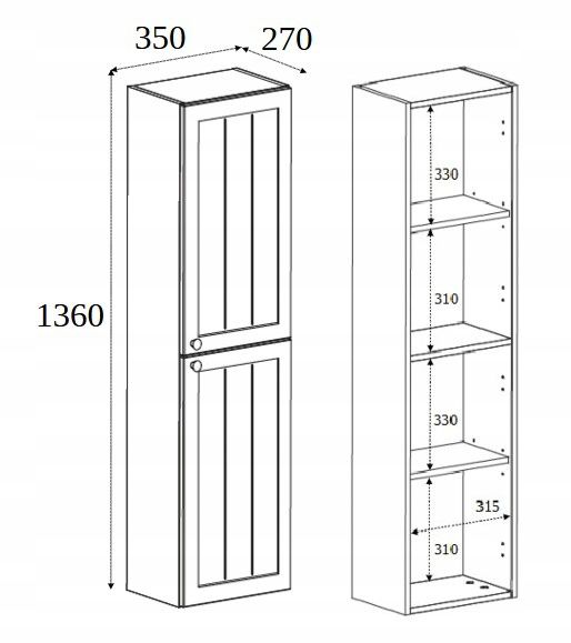 Szafka łazienkowa Furnidea 136 cm słupek wiszący kaszmir GUSTO 1 szt.