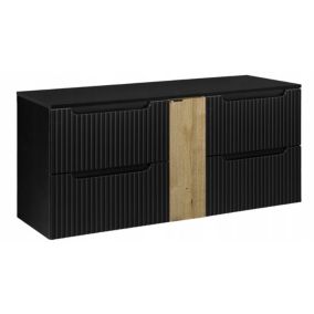 Szafka łazienkowa Furnidea 140 cm wisząca z blatem czarny ryflowane fronty 1 drzwi 4 szuflady Nova Black 1 szt.