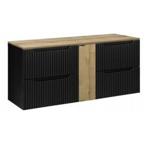 Szafka łazienkowa Furnidea 140 cm wisząca z blatem dąb ryflowane fronty 1 drzwi 4 szuflady Nova Black 1 szt.
