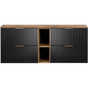 Szafka łazienkowa Furnidea 140 cm wisząca z blatem dąb Wotan Flow czarny mat 1 szt.