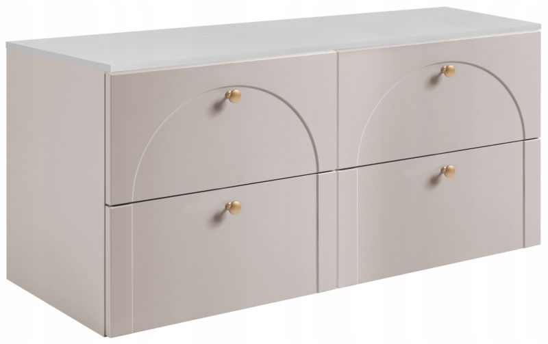 Szafka łazienkowa Furnidea 160 cm kaszmir z blatem biały gałka AURA 1 szt.