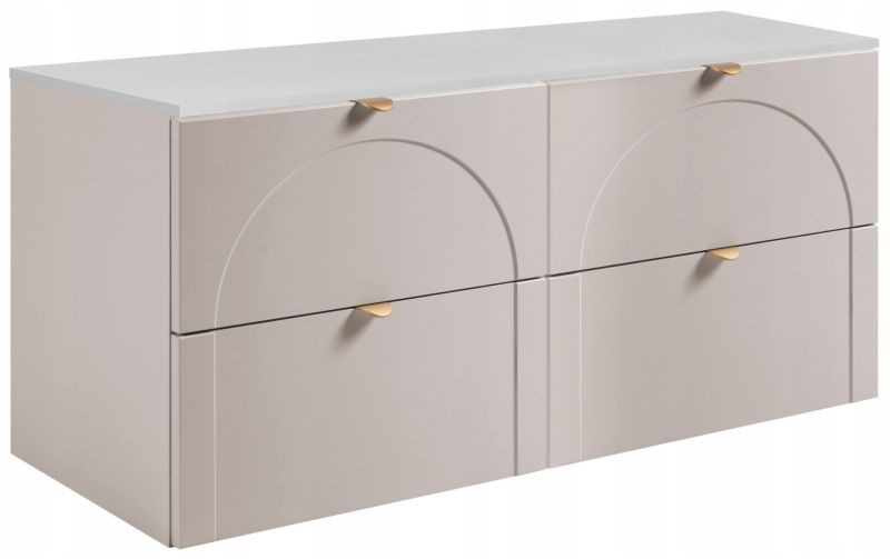 Szafka łazienkowa Furnidea 160 cm kaszmir z blatem biały uchwyt AURA 1 szt.