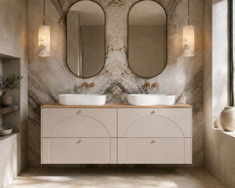 Szafka łazienkowa Furnidea 160 cm kaszmir z blatem dąb craft AURA 1 szt.