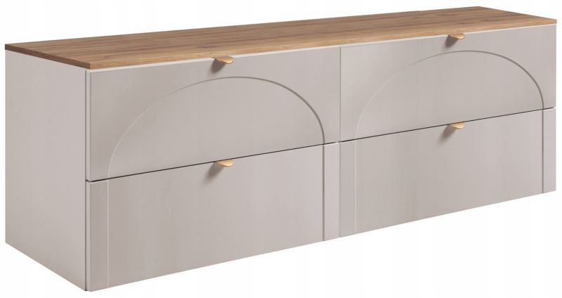 Szafka łazienkowa Furnidea 160 cm kaszmir z blatem dąb craft uchwyt AURA 1 szt.