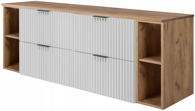 Szafka łazienkowa Furnidea 160 cm wisząca biała z blatem  regałami dąb craft złotyFlow 1 szt.