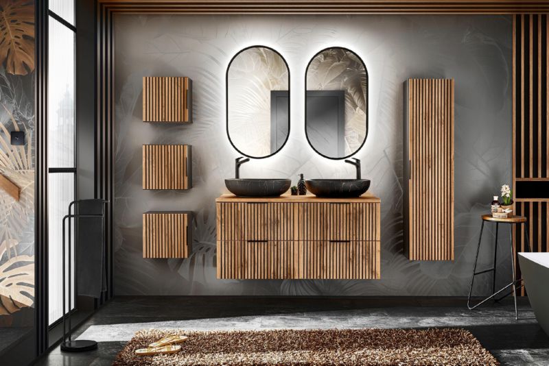 Szafka łazienkowa Furnidea 160 cm wisząca czarna dąb ryflowana XILO 1 szt.