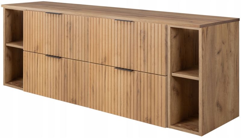 Szafka łazienkowa Furnidea 160 cm wisząca dąb craft złoty  blatem i regałami Flow 1 szt.