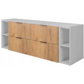 Szafka łazienkowa Furnidea 160 cm wisząca dąb z białym blatem i regałami Flow 1 szt.