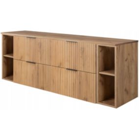 Szafka łazienkowa Furnidea 160 cm wisząca dąb z czarnym blatem i regałami Flow 1 szt.