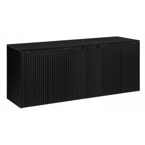 Szafka łazienkowa Furnidea 160 cm wisząca z blatem ryflowane fronty 6 drzwi Nova Black czarna 1 szt.