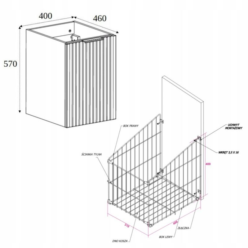 Szafka Łazienkowa Furnidea 160 cm z Blatem Dąb Orzech FLOW 2 KOSZE 1 szt.