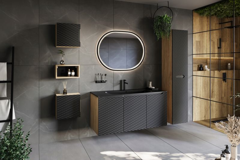 Szafka łazienkowa Furnidea 35 cm wisząca czarna front 3D Ocean kwadratowa 1 szt.