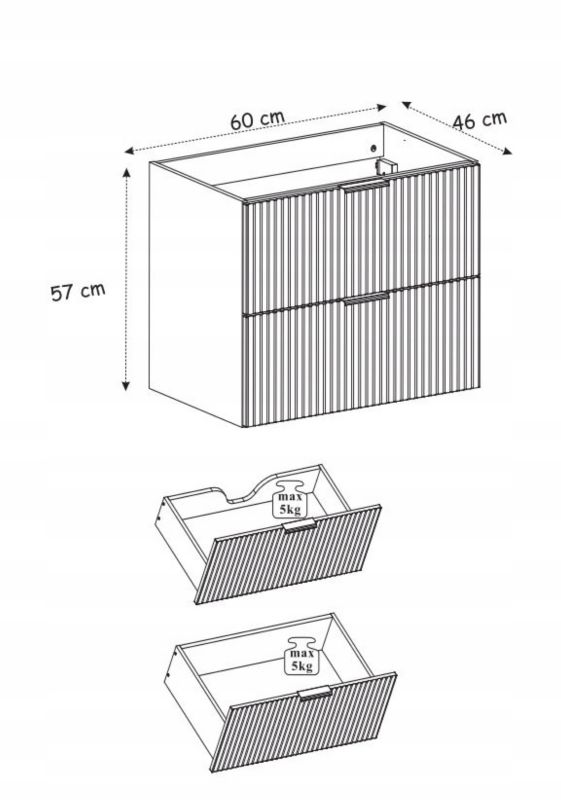 Szafka łazienkowa Furnidea 60 cm czarna ryflowana z nóżkami FLOW 1 szt.