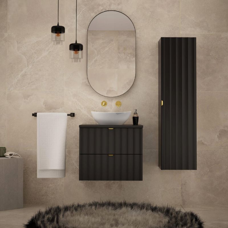Szafka łazienkowa Furnidea 60 cm czarna z blatem ryflowane fronty złote uchwyty Arcos 1 szt.