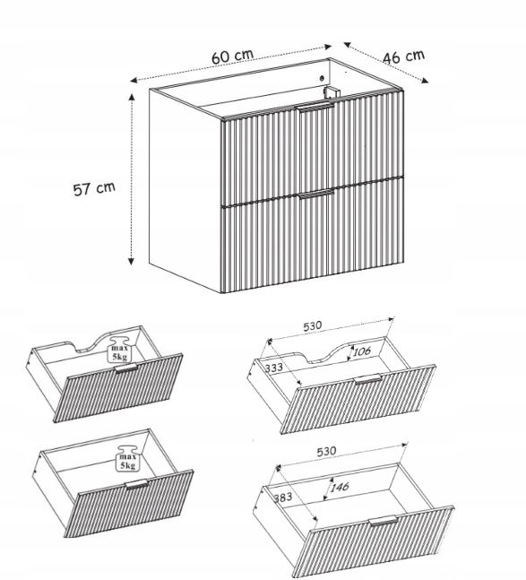 Szafka łazienkowa Furnidea 60 cm dąb craft ryflowana z nóżkami FLOW 1 szt.