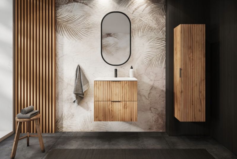 Szafka łazienkowa Furnidea 60 cm dąb craft ryflowana z nóżkami FLOW 1 szt.
