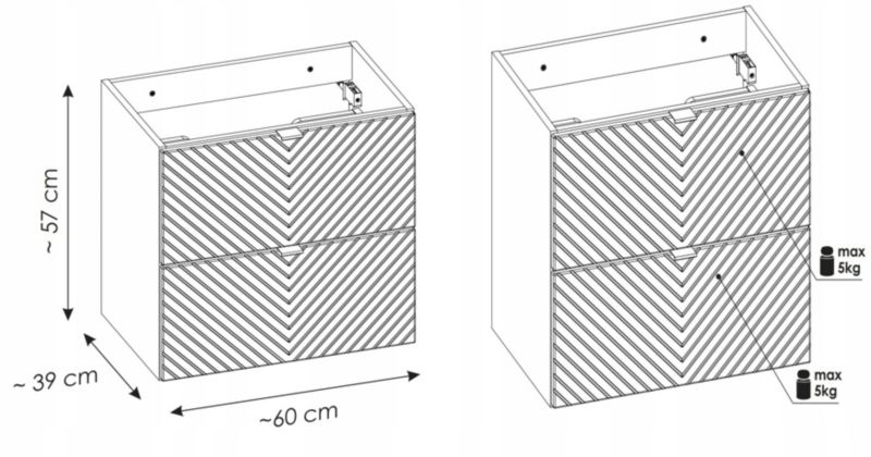 Szafka łazienkowa Furnidea 60 cm wisząca kaszmirowa frezowana z 2 szufladami VIVA 1 szt.
