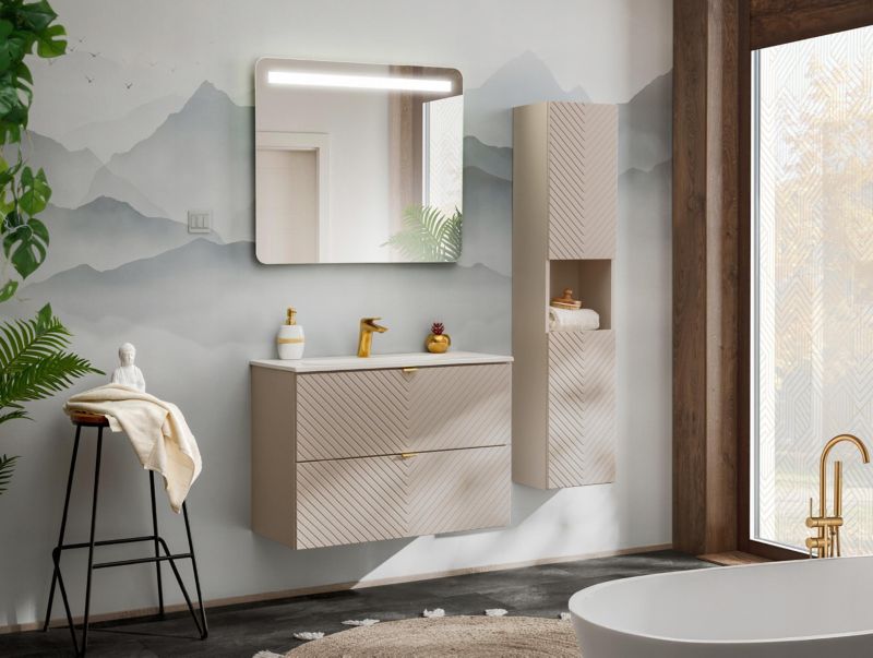 Szafka łazienkowa Furnidea 60 cm wisząca kaszmirowa frezowana z 2 szufladami VIVA 1 szt.