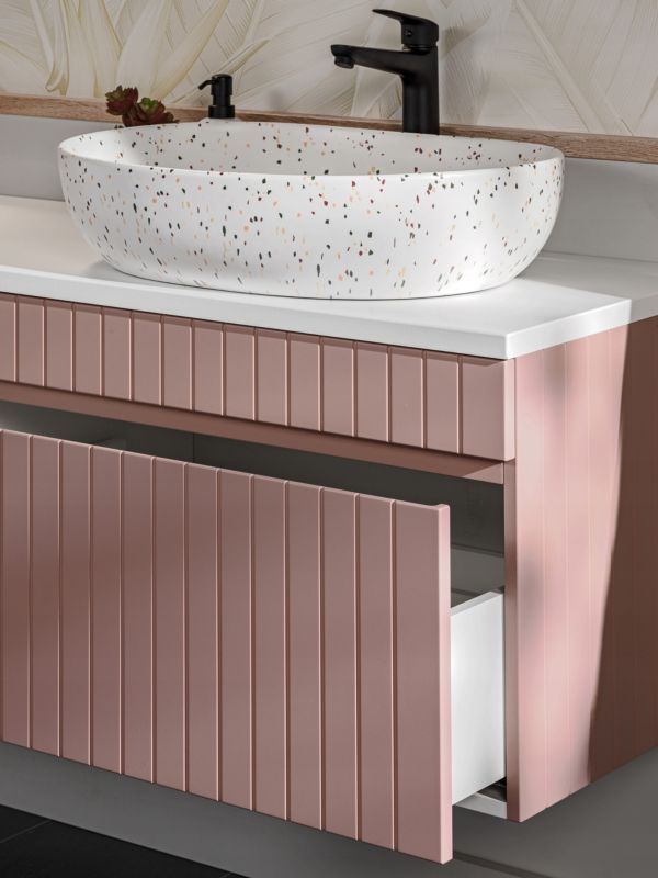 Szafka łazienkowa Furnidea 60 cm wisząca różowa front ryflowany Iconic 1 szt.