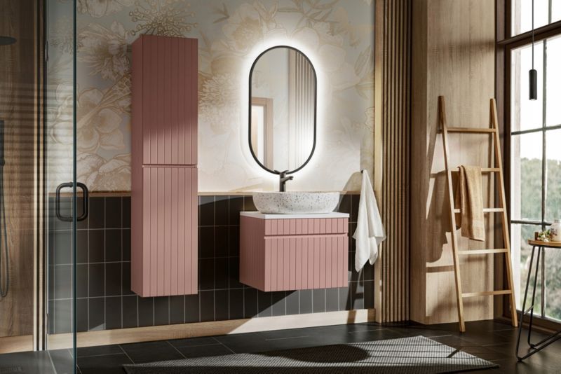 Szafka łazienkowa Furnidea 60 cm wisząca różowa front ryflowany Iconic 1 szt.