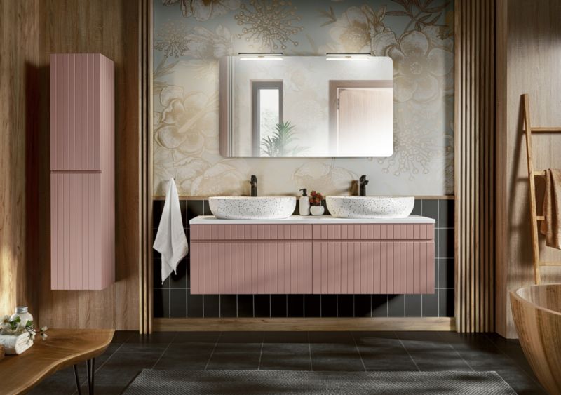 Szafka łazienkowa Furnidea 60 cm wisząca różowa front ryflowany Iconic 1 szt.