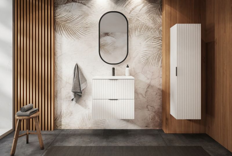 Szafka łazienkowa Furnidea 60 cm wisząca ryflowana 2 szuflady biały blat Flow 1 szt.