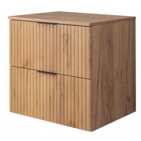 Szafka łazienkowa Furnidea 60 cm wisząca z blatem dąb craft złoty Flow 2 szuflady 1 szt.