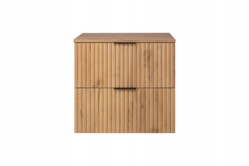 Szafka łazienkowa Furnidea 60 cm wisząca z blatem dąb craft złoty Flow 2 szuflady 1 szt.