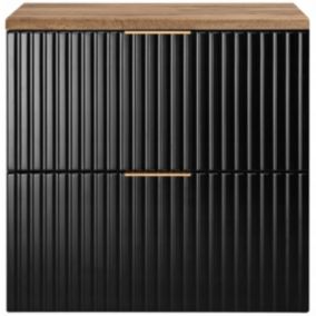 Szafka łazienkowa Furnidea 60 cm wisząca z blatem dąb Wotan Flow czarny mat 1 szt.