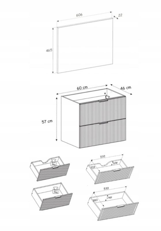 Szafka łazienkowa Furnidea 60 cm wisząca z blatem dąb Wotan Flow czarny mat 1 szt.