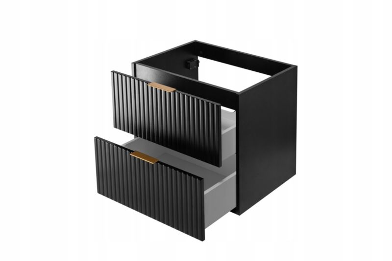 Szafka łazienkowa Furnidea 60 cm wisząca z blatem dąb Wotan Flow czarny mat 1 szt.