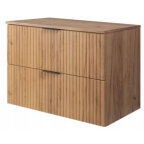 Szafka łazienkowa Furnidea 80 cm wisząca z blatem dąb craft złoty Flow 2 szuflady 1 szt.