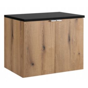 Szafka łazienkowa Furnidea 80 cm Wisząca z Czarnym Blatem Dąb Evoke 2 Drzwi 1 szt.