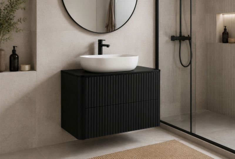 Szafka łazienkowa Furnidea 80 cm z blatem czarna Linea 1 szt.