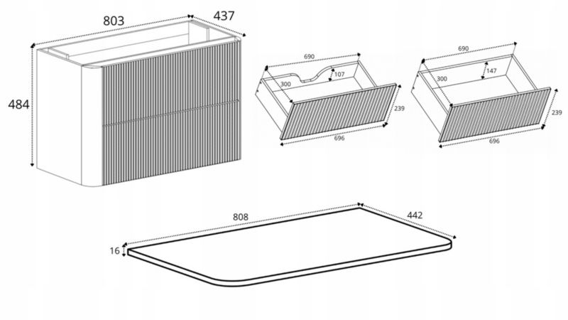 Szafka łazienkowa Furnidea 80 cm z blatem kaszmir Linea 1 szt.
