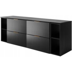 Szafka łazienkowa Furnidea czarna 160 cm wisząca z regałami blat czarny mat Flow 1 szt.