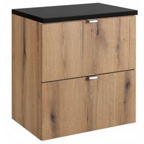 Szafka łazienkowa Furnidea pod umywalkę 50 cm Wisząca z czarnym blatem Dąb Coast Evoke 2 szuflady 1 szt.