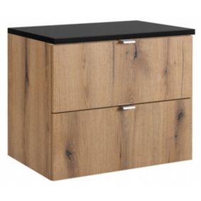 Szafka łazienkowa Furnidea pod umywalkę 80 cm Wisząca z czarnym blatem Dąb Coast Evoke 2 szuflady 1 szt.